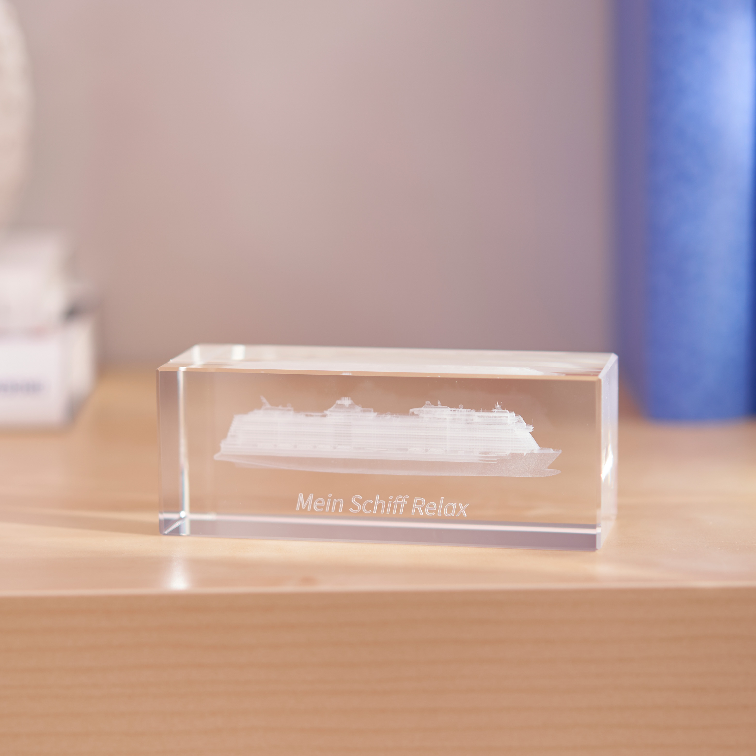 Mein Schiff 3D Gravur Glasquader