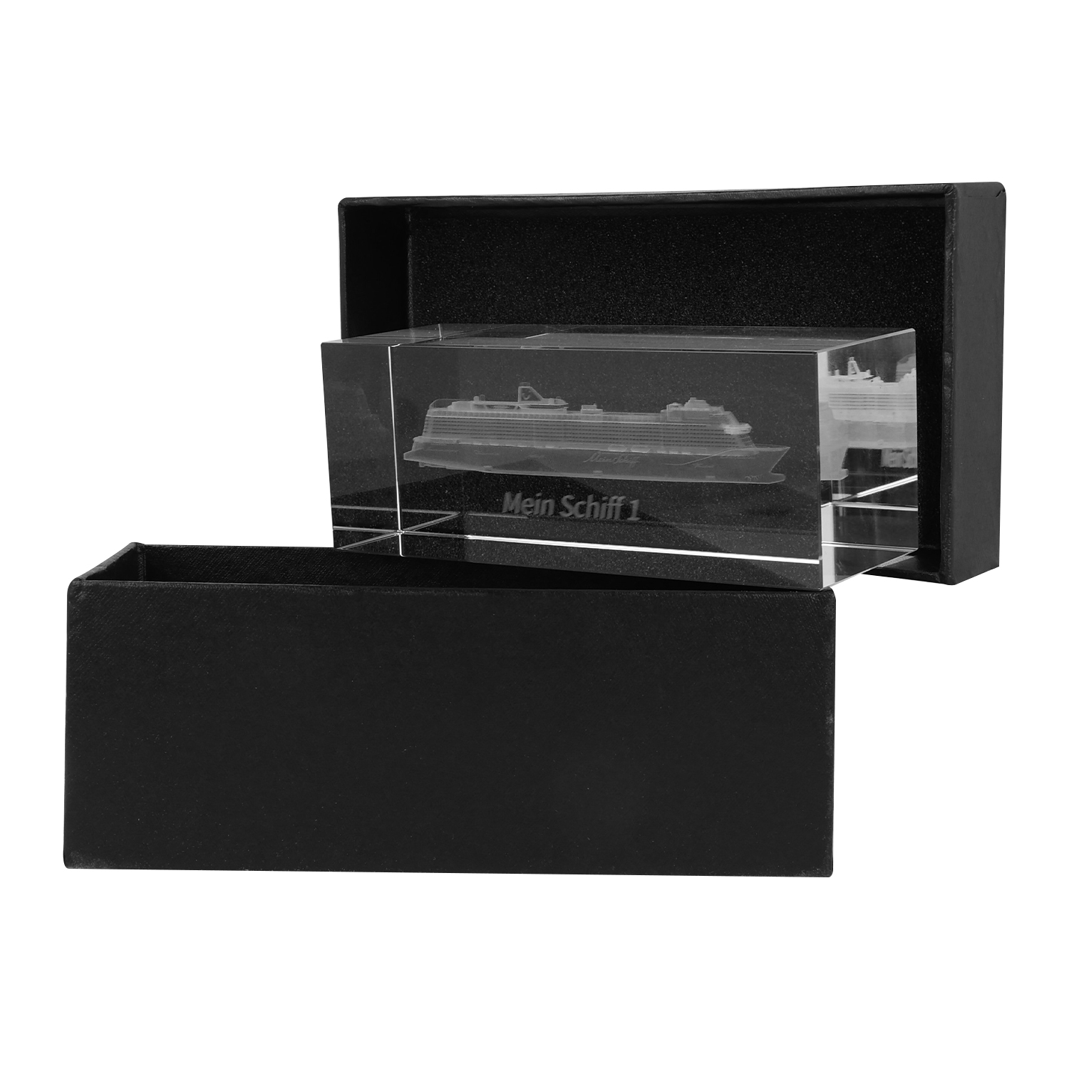 Mein Schiff 3D Gravur Glasquader
