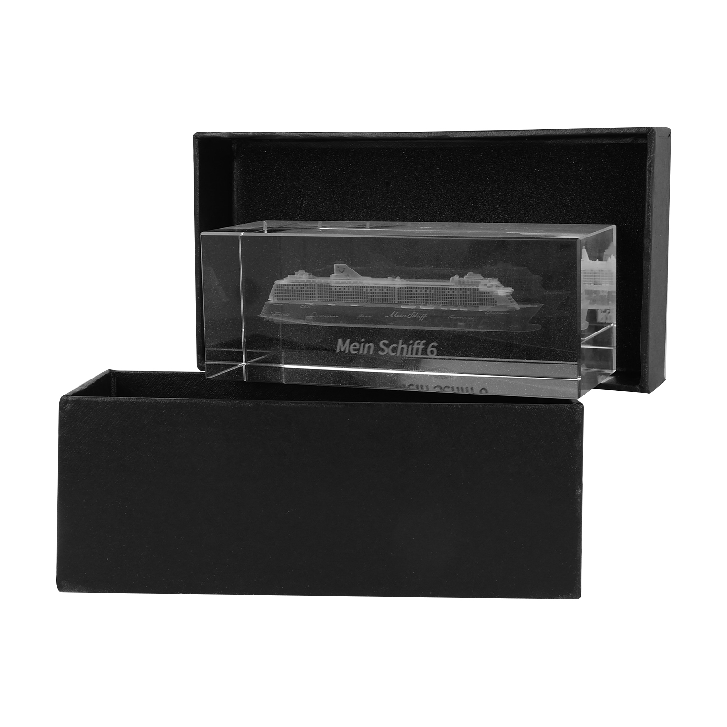 Mein Schiff 3D Gravur Glasquader